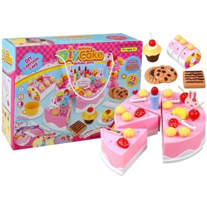 Sada na oslavu narozeninový dort k rozkrojení a dezert