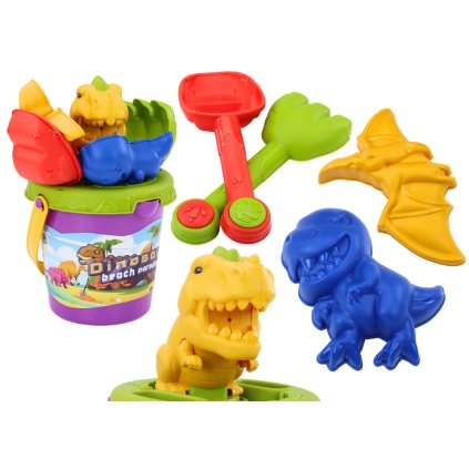 Sada na Písek Kbelík Lopatka Hrábě Formičky Dinosauři