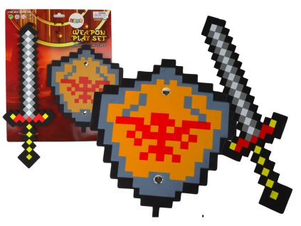 Sada Rytířská Meč Štít z Pěny Pixelový Motiv