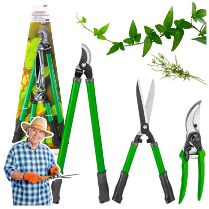 Sada zahradních nůžek a nůžek na větve, živý plot, pouzdro, 3 ks