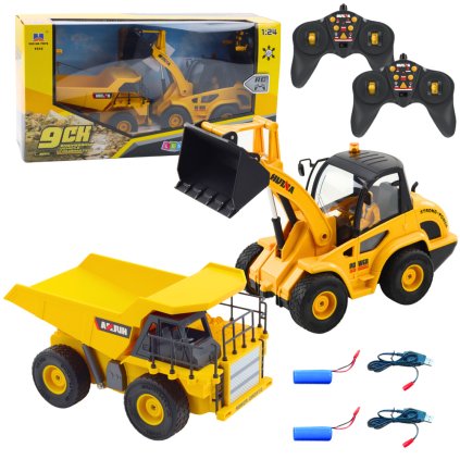 Set RC Nabíječka Buldozer Sklápěč 1:24 Dálkově Ovládané 2v1