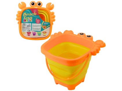 Skládací Dětský Silikonový Kbelík Krab na Pláž Oranžový