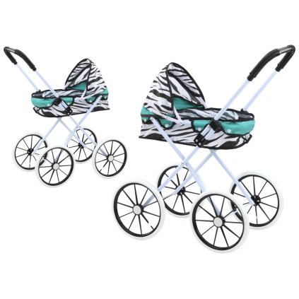 Skládací Kočárek pro Panenky s Velkými Koly Zebra Tyrkysový