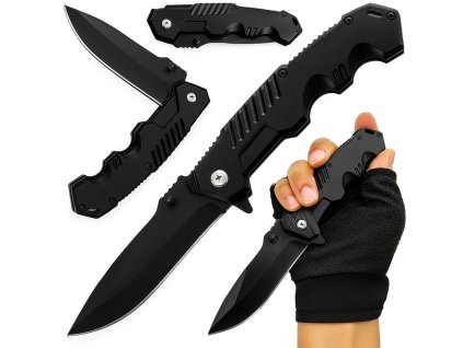 Skládací Lovecký Taktický Survival Nůž Liner Lock Černá Ocel