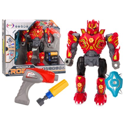 Skládací Robot Zbraň Vrtačka Šroubovák Světla Zvuk Červený