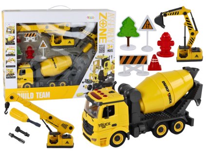 Stavební Vozidla Zvuk Světla 1:12 DIY Míchačka Jeřáb Bagr