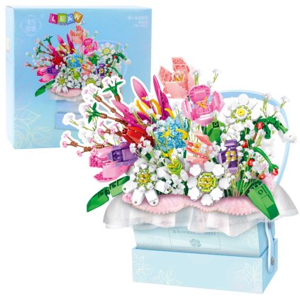 Stavebnice Puzzle Sada v Krabici S Květinovým Modrým LED 761ks