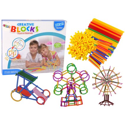 Stavebnicová Sada Kostek Konstrukční Tyčinky Skládací Slámky