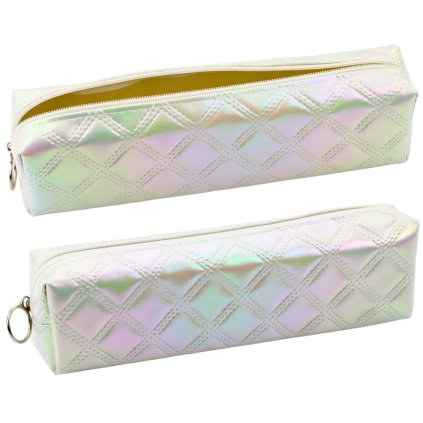 Školní Penál Organizér s Raženým Vzorem Bílá Perleťová 21x6cm