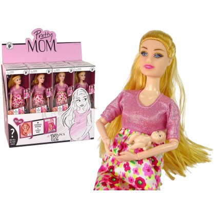 Těhotná Panenka Pro Děti Růžové Šaty Květiny