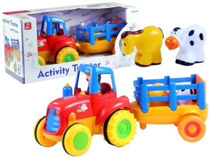 Traktor s přívěsem svítící zvuková hračka se zvířátky
