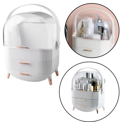 Transparentní Kosmetický Organizér s Víkem a Dvěma Šuplíky Bílý