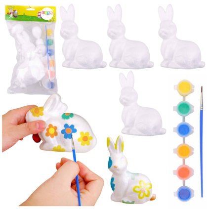 Velikonoční Styroporové Zajíčci k Malování S Barvami 4ks