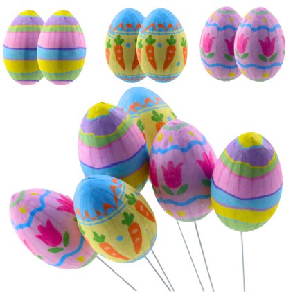 Velikonoční vajíčka na drátku, motiv mrkev a tulipány, barevné 6ks