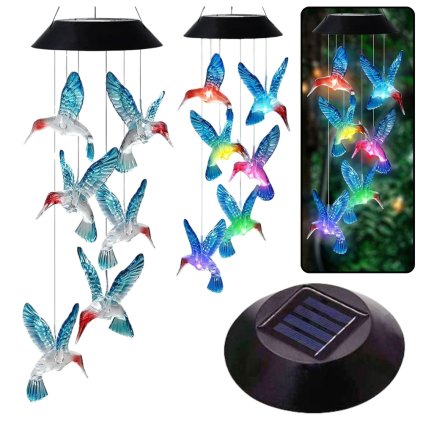 Zahradní Solární LED Zvonkohra Kolibřík Modrá 70cm