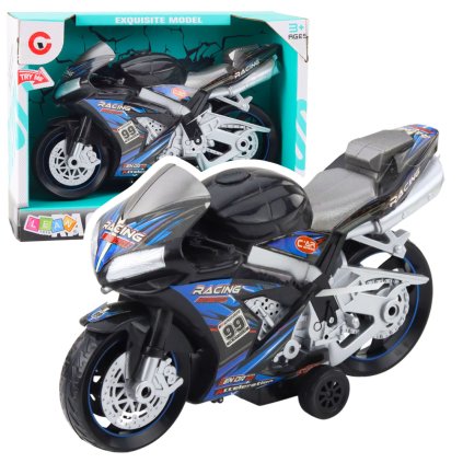 Závodní Motocykl Na Setrvačník Světelné a Zvukové Efekty Černo-Modrý