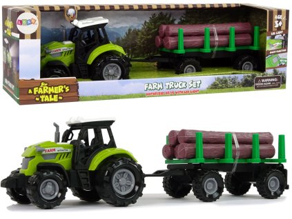Zelený Traktor s Připojitelným Přívěsem na Dřevo Farma Zvuky