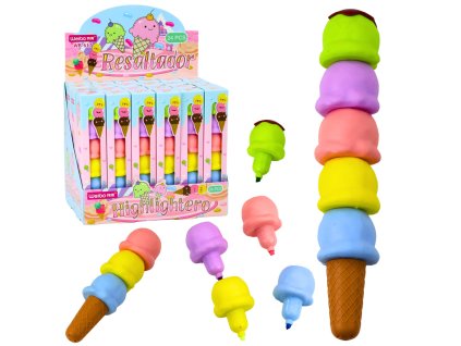 Zvýrazňovače Ve Tvaru Zmrzlinového Kónusu 5 Pastelových Barev 18cm