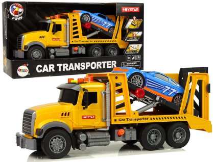 Žlutý transportní odtahový vůz s rampou, zvuky a světly