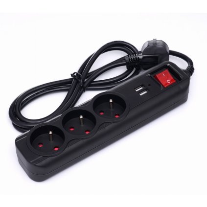 Prodlužovací kabel s USB 1,5 m, 3 zásuvky KD4031