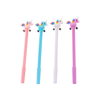 Kuličkové pero s jednorožcem, černá náplň, mix barev bílo-růžová, 0,5 mm