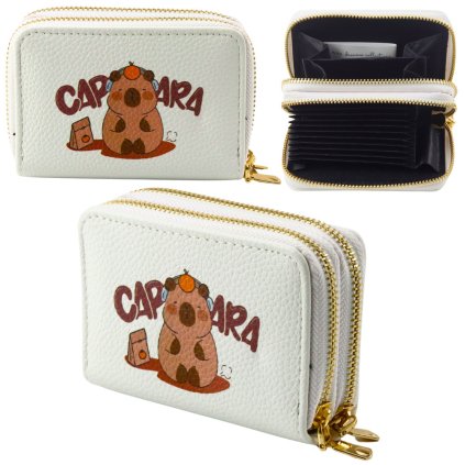 Bílá Peněženka Kapibara - Praktický Design s Dvojitým Zipem, 12,5x8,5cm