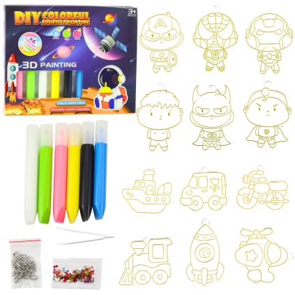 3D Kreativní Malířský Set Kosmos pro Děti - 6 Barev, 12 Přívěsků pro DIY Zábavu
