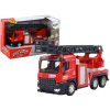 Červený hasičský vůz s vysouvacím žebříkem a výsuvným ramenem