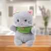 Šedá Plyšová Hračka Kočička se Zeleným Šátkem a Mašličkou 22cm