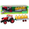 Velký Zemědělský Traktor s Přívěsem a Balíky SENA Pohon Červený