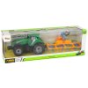 Zelený traktor s oranžovo-modrým shrnovačem, třecí pohon