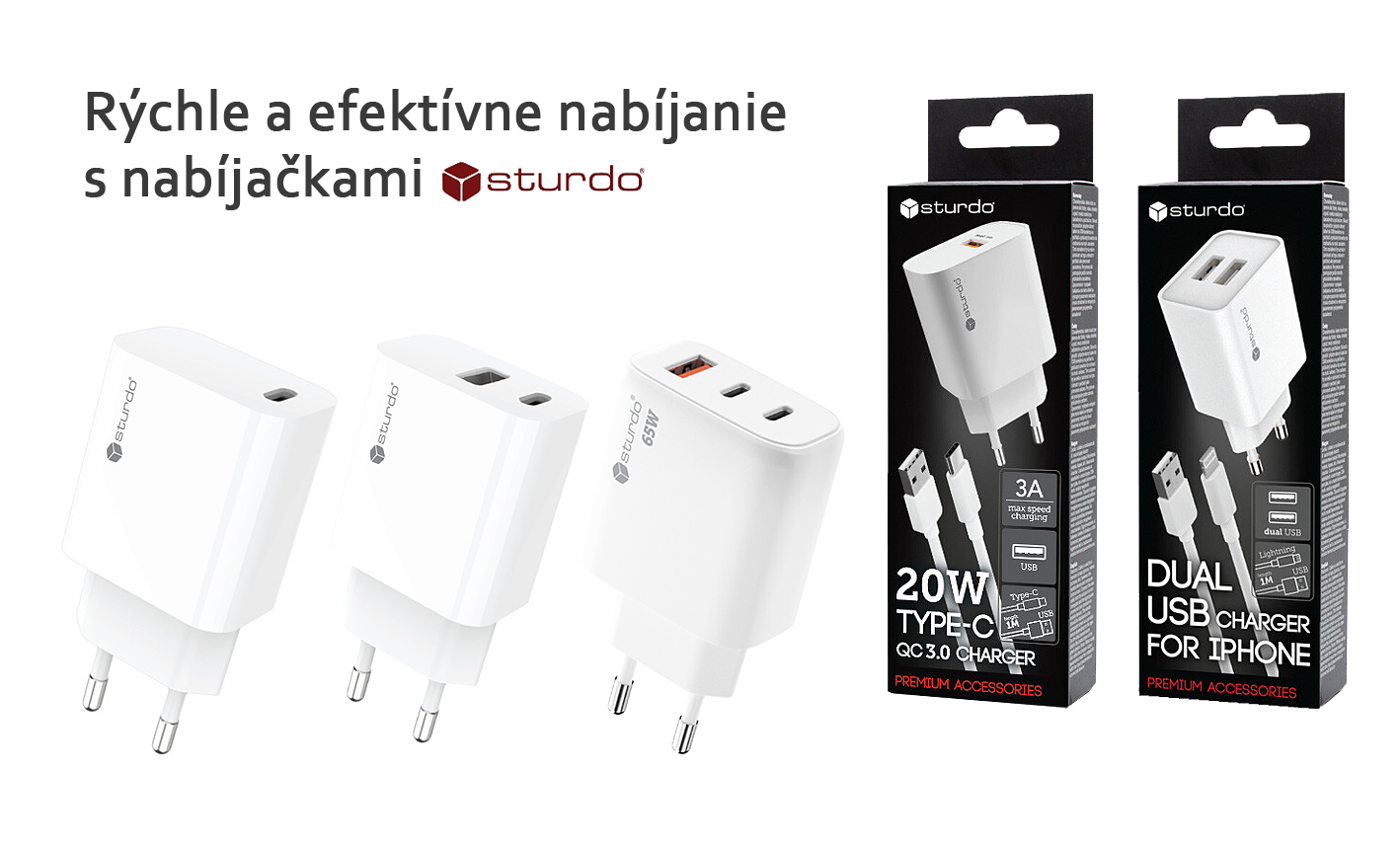 Sieťové nabíjačky STURDO s podporou rýchleho nabíjania