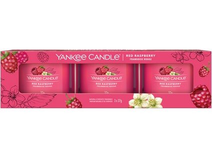 Yankee Candle Sada Votivní svíčky ve skle Red Raspberry, 3 x 37 g