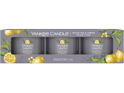Yankee Candle Sada Votivní svíčky ve skle Black Tea & Lemon, 3 x 37 g