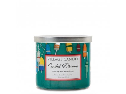 Village Candle Vonná svíčka Coastal Dreams - Damašská růže, Pivoňka & Plážový písek, 396 g