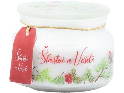 Emocio Vonná svíčka ve skle Šťastné a veselé, 100x79 mm