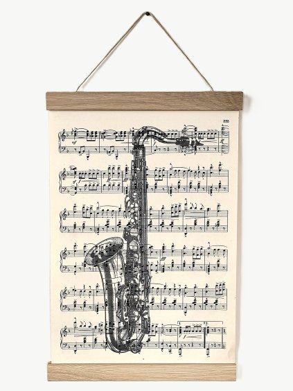 Tisk na starém notovém papíře SAXOFON