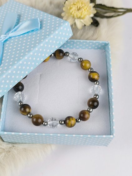Náramek z minerálů TYGŘÍ OKO se Swarovski korálky