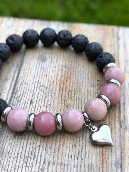 Náramek z lávy a rodonitu HEART
