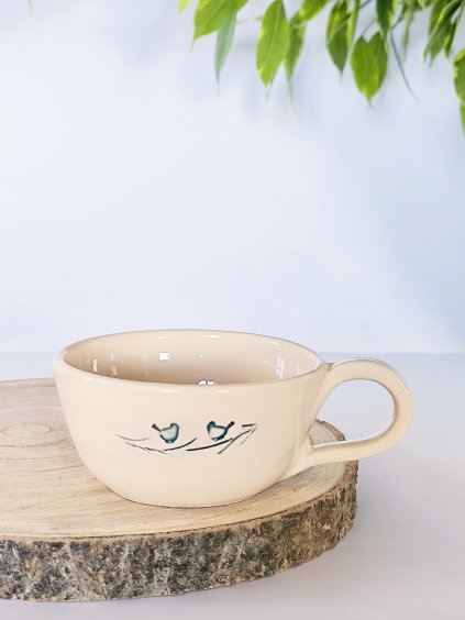 Keramický hrnek se zelenými ptáčky Dobré ráno