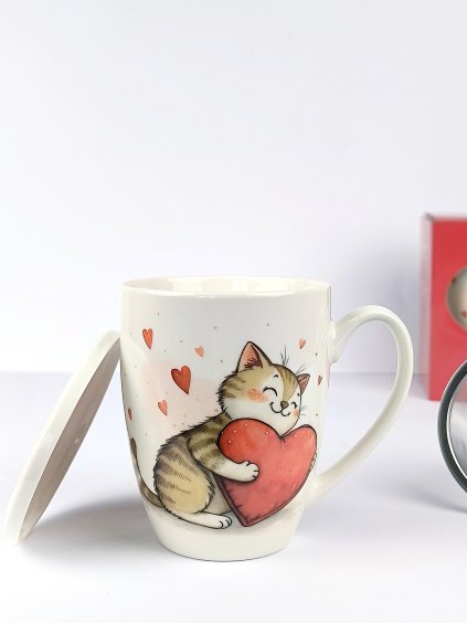 Hrnek s víčkem a kovovým sítkem KOŤÁTKO