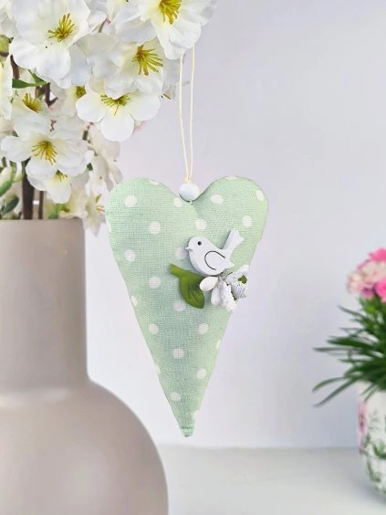 Látková dekorace Srdíčko zelené