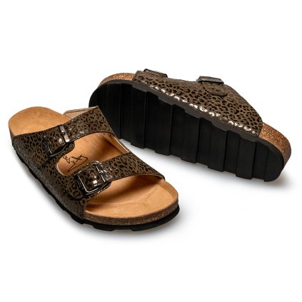 Dvoupáskové tmavě zelené dámské pantofle12