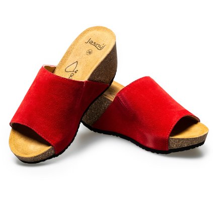 červené korkové pantofle na klínku143