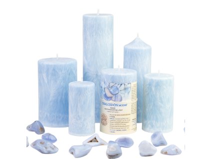 Sviečka JASPIRE® s energiou kameňa Chalcedón modrý