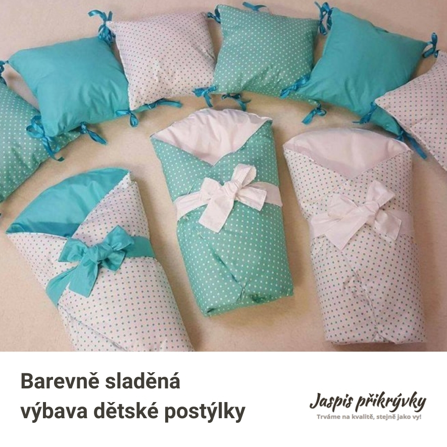 Barevně sladěná výbava postýlky pro miminko - přes zavinovačky až po povlečení