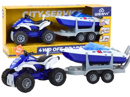 Rendőrségi ATV pótkocsival és motorcsónakkal