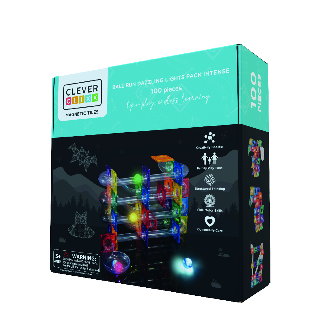 Cleverclixx mágneses építőkészlet - Világító golyós pálya 100 db