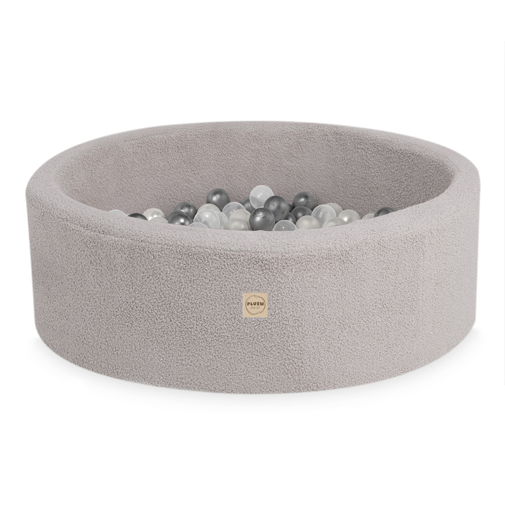 PLUSH NEST Száraz, kerek medence Bárány szürke Ø 90 × 30 cm és 200 labda