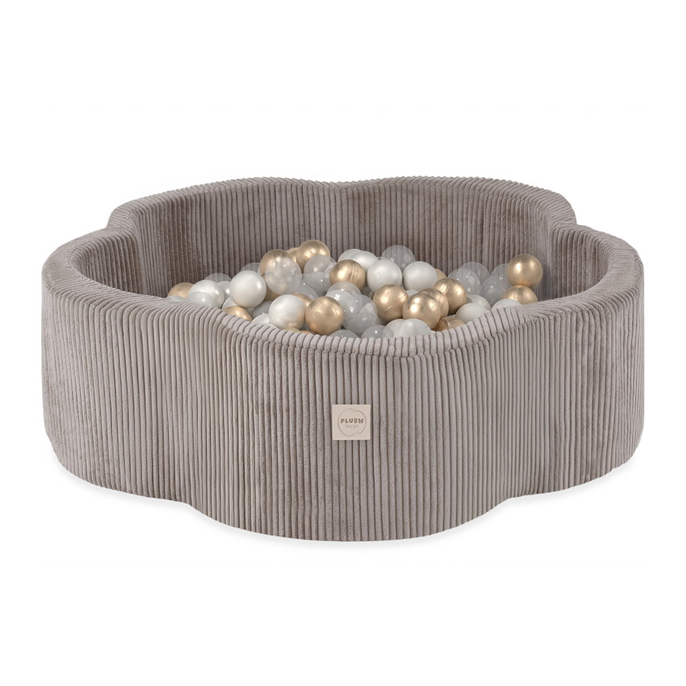 PLUSH NEST Száraz virágzóna medence 95 × 30 cm Bézs prémium kordbársony 300 labdával